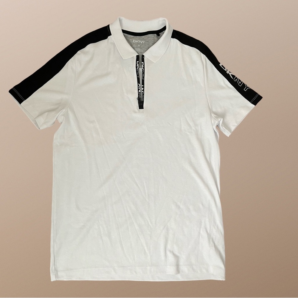 DKNY Men's Polo Shirt Size Medium, Color Blue and white.